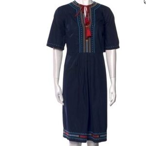 Talitha Dark Blue Embroidered Midi Dress 100% cotton